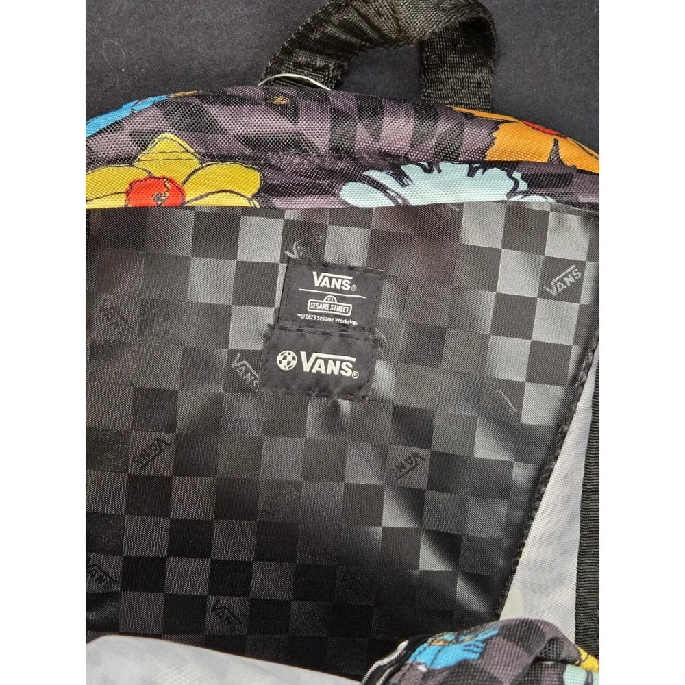 Vans Sesame Street Backpack Black Checkerboard Floral Elmo Cookie Monster new!